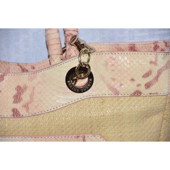 Elaine Turner Straw Purse With Snake Print Leather Bamboo Toggle Detail Handbag - Picture 3 of 8